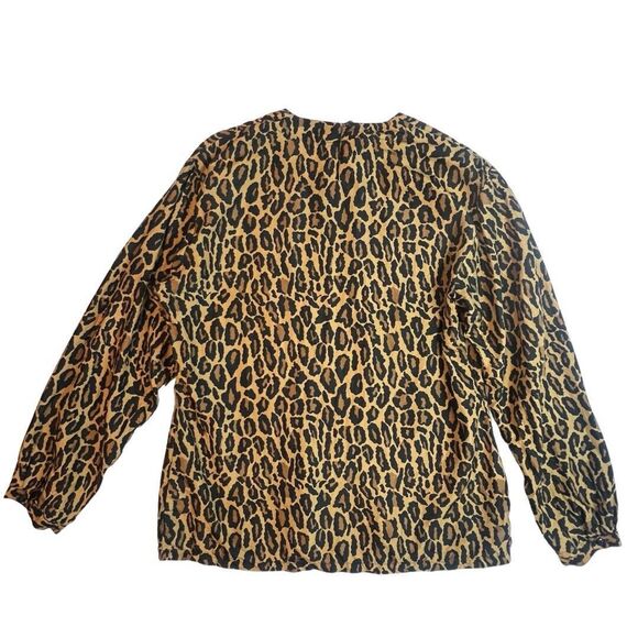 Vintage Robert Stock Blouse Women Medium Leopard Print All Over Silk Long Sleeve - Picture 2 of 9